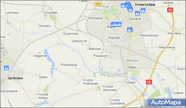 mapa Popowice gmina Inowrocław, Popowice gmina Inowrocław na mapie Targeo