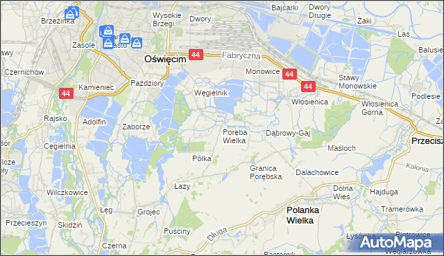 mapa Poręba Wielka gmina Oświęcim, Poręba Wielka gmina Oświęcim na mapie Targeo
