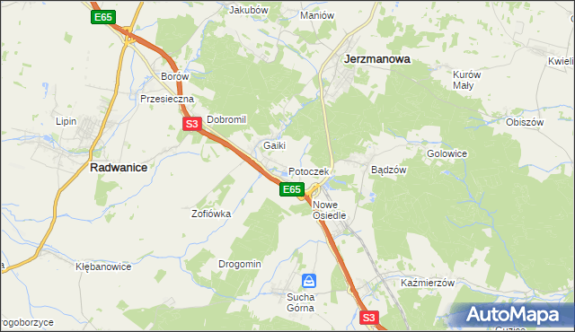 mapa Potoczek gmina Jerzmanowa, Potoczek gmina Jerzmanowa na mapie Targeo