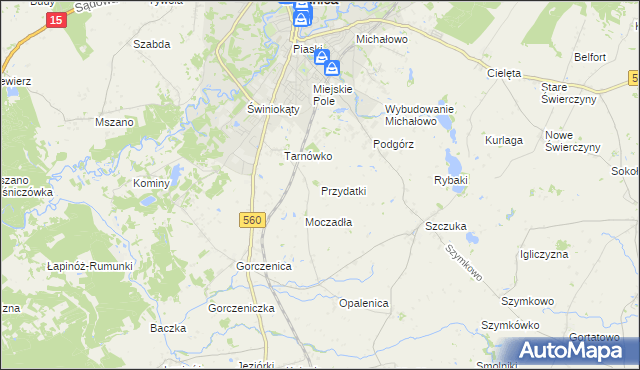 mapa Przydatki gmina Brodnica, Przydatki gmina Brodnica na mapie Targeo