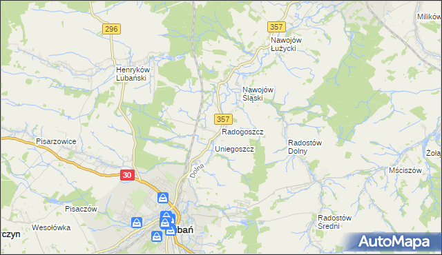 mapa Radogoszcz gmina Lubań, Radogoszcz gmina Lubań na mapie Targeo