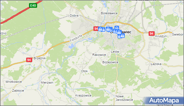 mapa Rakowice gmina Bolesławiec, Rakowice gmina Bolesławiec na mapie Targeo