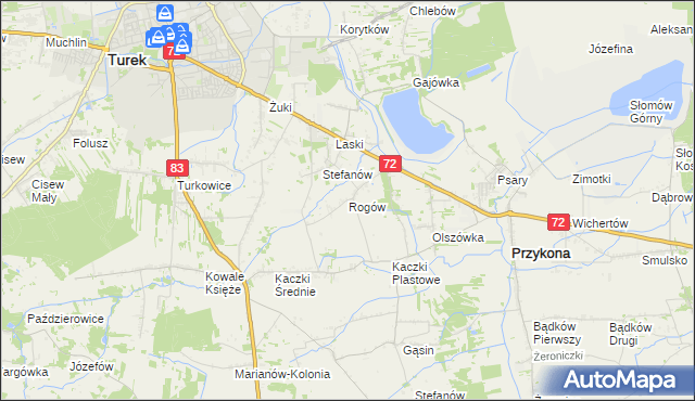 mapa Rogów gmina Przykona, Rogów gmina Przykona na mapie Targeo