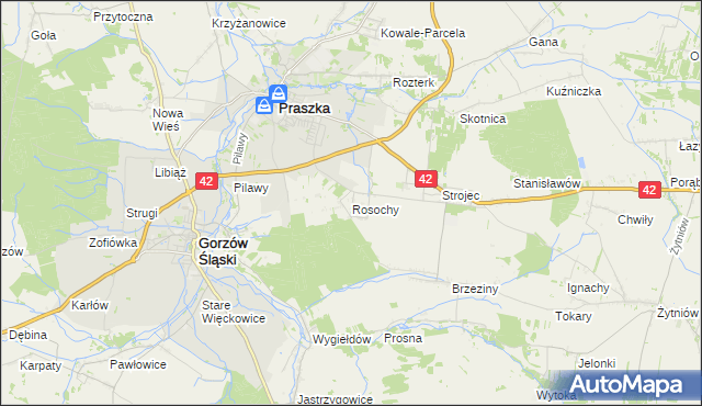 mapa Rosochy gmina Praszka, Rosochy gmina Praszka na mapie Targeo