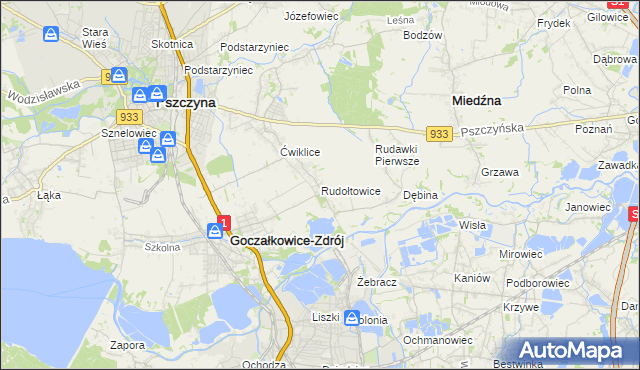 mapa Rudołtowice, Rudołtowice na mapie Targeo