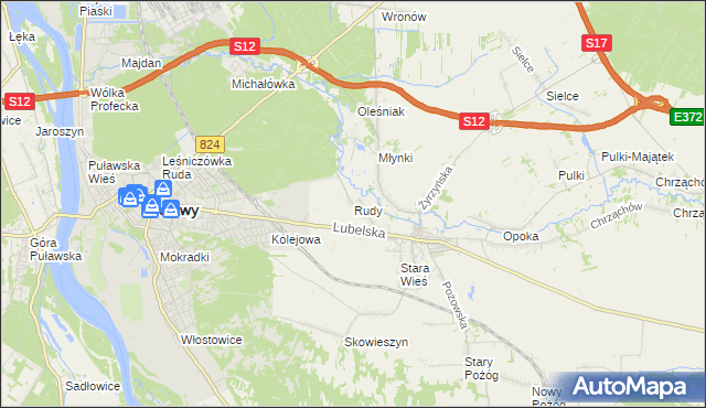 mapa Rudy gmina Końskowola, Rudy gmina Końskowola na mapie Targeo