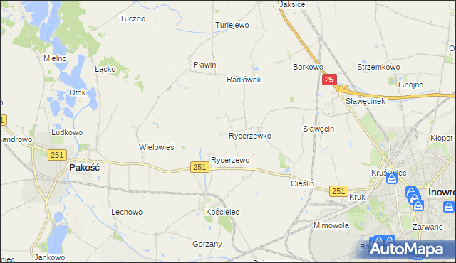 mapa Rycerzewko gmina Pakość, Rycerzewko gmina Pakość na mapie Targeo