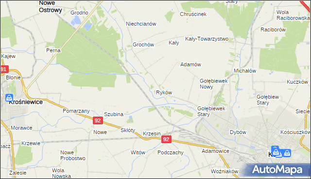 mapa Ryków gmina Kutno, Ryków gmina Kutno na mapie Targeo