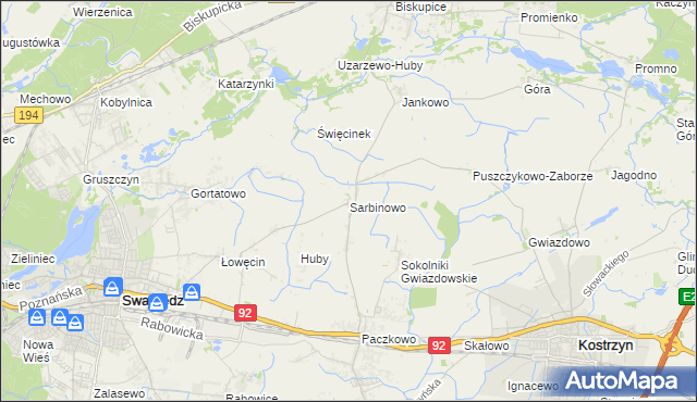 mapa Sarbinowo gmina Swarzędz, Sarbinowo gmina Swarzędz na mapie Targeo