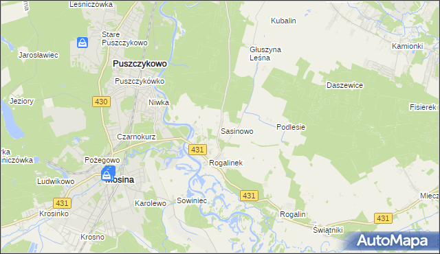 mapa Sasinowo, Sasinowo na mapie Targeo