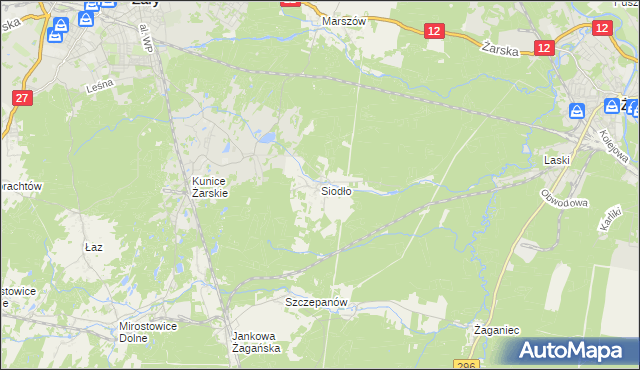 mapa Siodło gmina Żary, Siodło gmina Żary na mapie Targeo