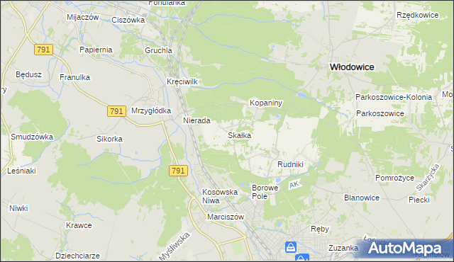 mapa Skałka gmina Włodowice, Skałka gmina Włodowice na mapie Targeo