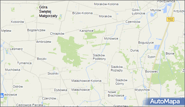 mapa Śladków Podleśny, Śladków Podleśny na mapie Targeo