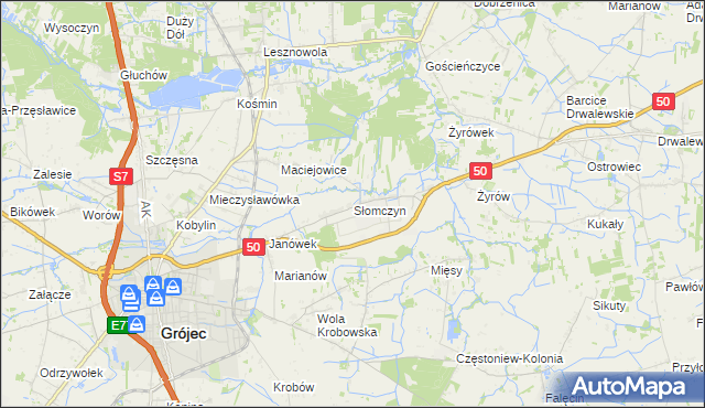 mapa Słomczyn gmina Grójec, Słomczyn gmina Grójec na mapie Targeo