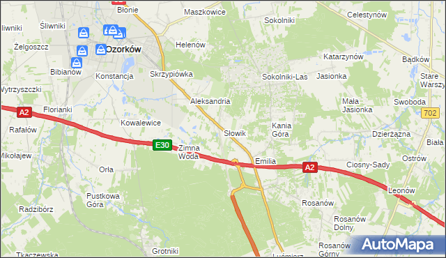 mapa Słowik gmina Zgierz, Słowik gmina Zgierz na mapie Targeo