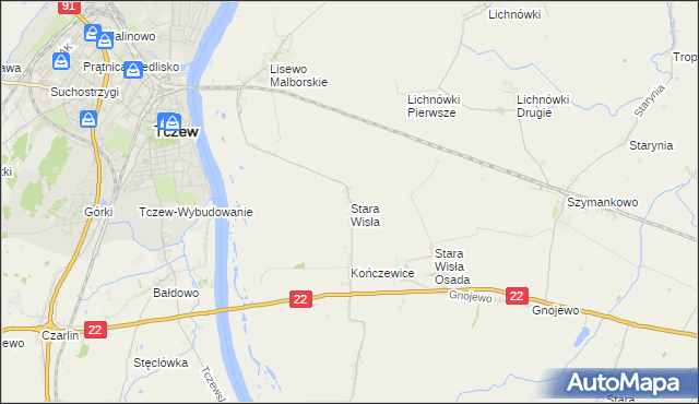 mapa Stara Wisła, Stara Wisła na mapie Targeo