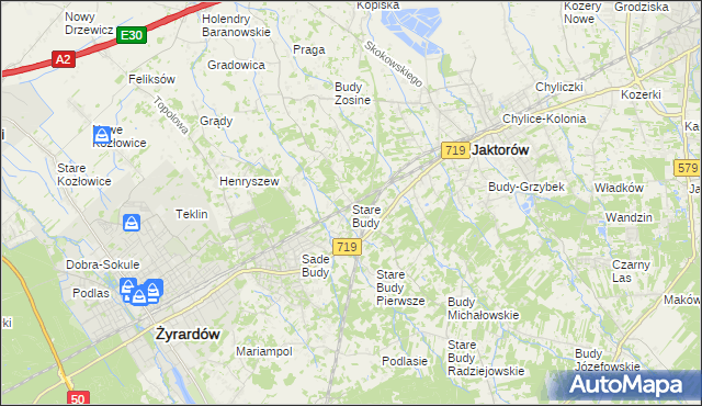mapa Stare Budy gmina Jaktorów, Stare Budy gmina Jaktorów na mapie Targeo
