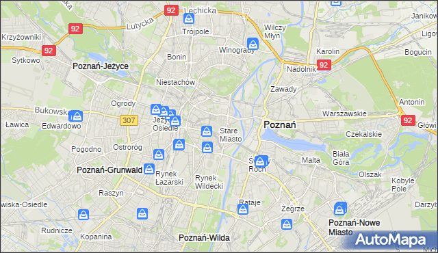 mapa Stare Miasto gmina Poznań, Stare Miasto gmina Poznań na mapie Targeo