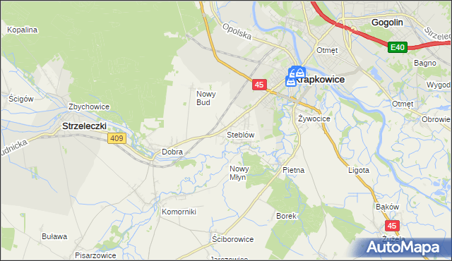 mapa Steblów gmina Krapkowice, Steblów gmina Krapkowice na mapie Targeo