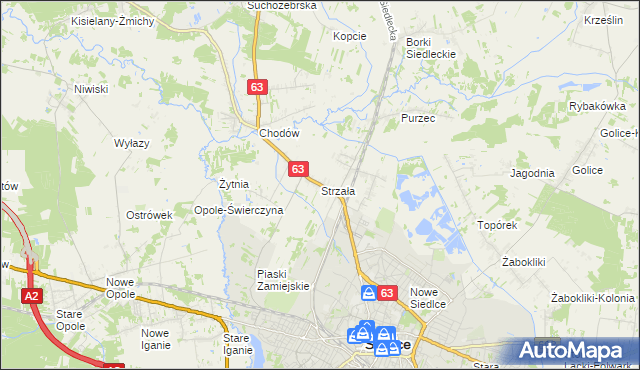 mapa Strzała gmina Siedlce, Strzała gmina Siedlce na mapie Targeo