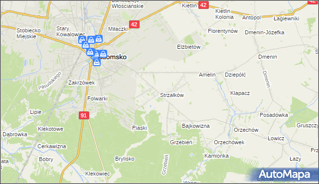 mapa Strzałków gmina Radomsko, Strzałków gmina Radomsko na mapie Targeo