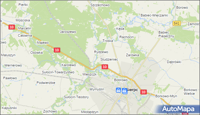 mapa Studzieniec gmina Sierpc, Studzieniec gmina Sierpc na mapie Targeo