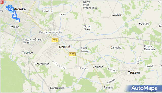 mapa Susk Nowy gmina Rzekuń, Susk Nowy gmina Rzekuń na mapie Targeo