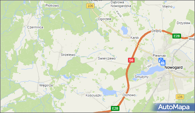 mapa Świerczewo gmina Nowogard, Świerczewo gmina Nowogard na mapie Targeo