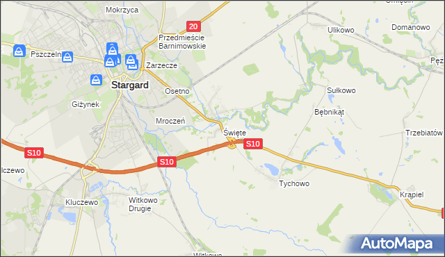 mapa Święte gmina Stargard, Święte gmina Stargard na mapie Targeo