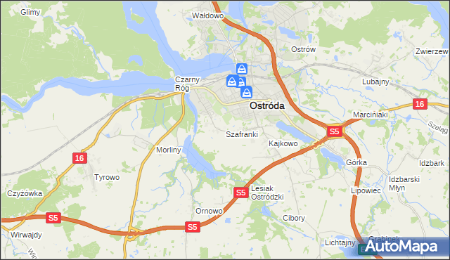 mapa Szafranki gmina Ostróda, Szafranki gmina Ostróda na mapie Targeo