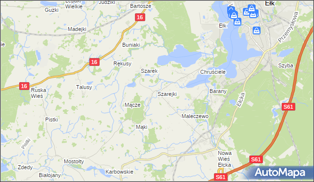 mapa Szarejki gmina Ełk, Szarejki gmina Ełk na mapie Targeo