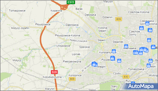 mapa Szerokie gmina Konopnica, Szerokie gmina Konopnica na mapie Targeo