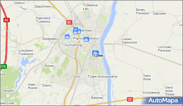 mapa Tczew, Tczew na mapie Targeo