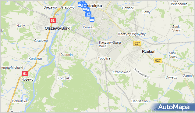 mapa Tobolice gmina Rzekuń, Tobolice gmina Rzekuń na mapie Targeo