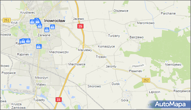 mapa Trzaski gmina Inowrocław, Trzaski gmina Inowrocław na mapie Targeo
