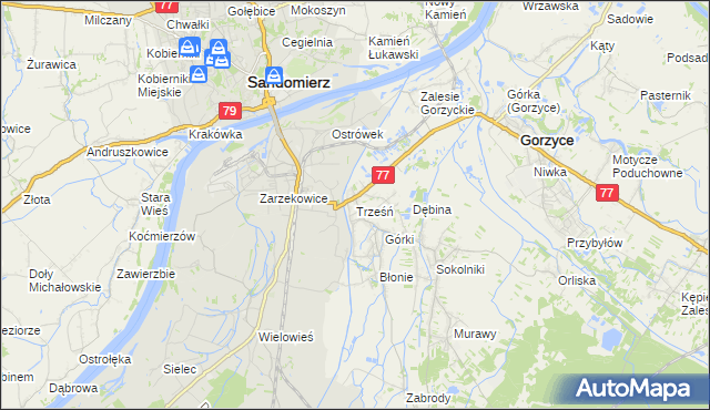 mapa Trześń gmina Gorzyce, Trześń gmina Gorzyce na mapie Targeo