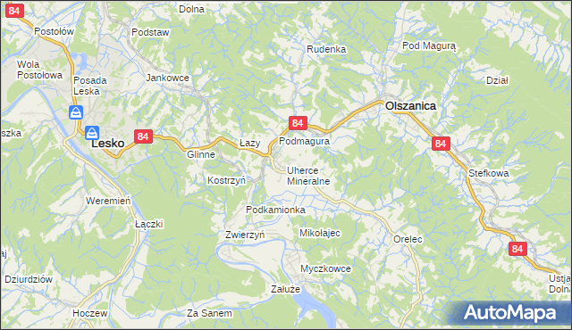 mapa Uherce Mineralne, Uherce Mineralne na mapie Targeo