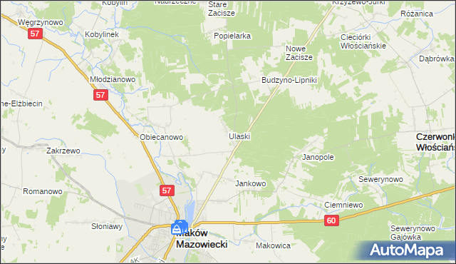 mapa Ulaski gmina Czerwonka, Ulaski gmina Czerwonka na mapie Targeo