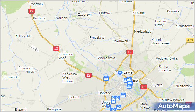 mapa Warszówka gmina Blizanów, Warszówka gmina Blizanów na mapie Targeo