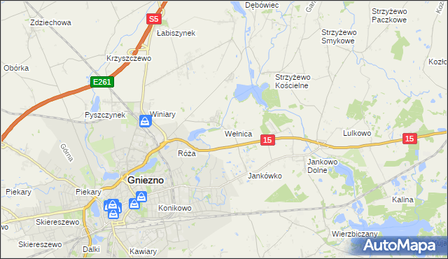 mapa Wełnica gmina Gniezno, Wełnica gmina Gniezno na mapie Targeo