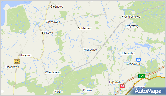 mapa Wiekowice gmina Darłowo, Wiekowice gmina Darłowo na mapie Targeo