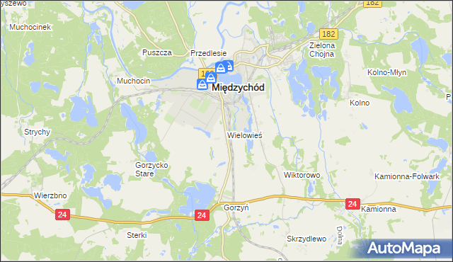 mapa Wielowieś gmina Międzychód, Wielowieś gmina Międzychód na mapie Targeo