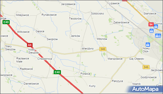 mapa Wierzbno gmina Domaniów, Wierzbno gmina Domaniów na mapie Targeo