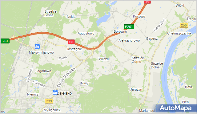 mapa Wilcze gmina Osielsko, Wilcze gmina Osielsko na mapie Targeo