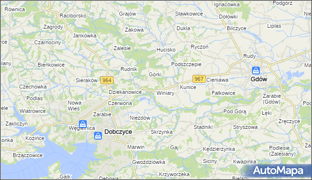 mapa Winiary gmina Gdów, Winiary gmina Gdów na mapie Targeo
