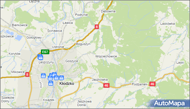 mapa Wojciechowice gmina Kłodzko, Wojciechowice gmina Kłodzko na mapie Targeo