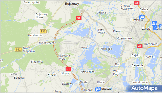 mapa Wola gmina Miedźna, Wola gmina Miedźna na mapie Targeo