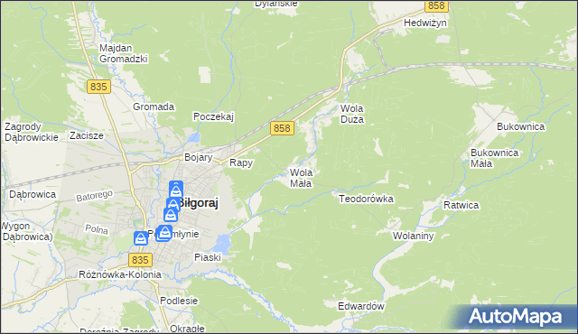 mapa Wola Mała gmina Biłgoraj, Wola Mała gmina Biłgoraj na mapie Targeo