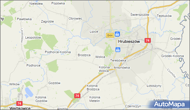 mapa Wolica gmina Hrubieszów, Wolica gmina Hrubieszów na mapie Targeo