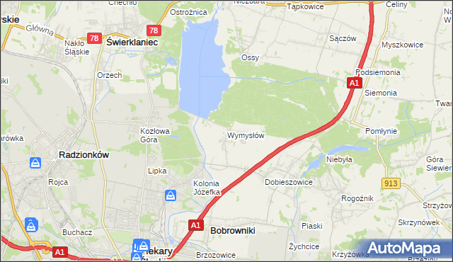 mapa Wymysłów gmina Bobrowniki, Wymysłów gmina Bobrowniki na mapie Targeo
